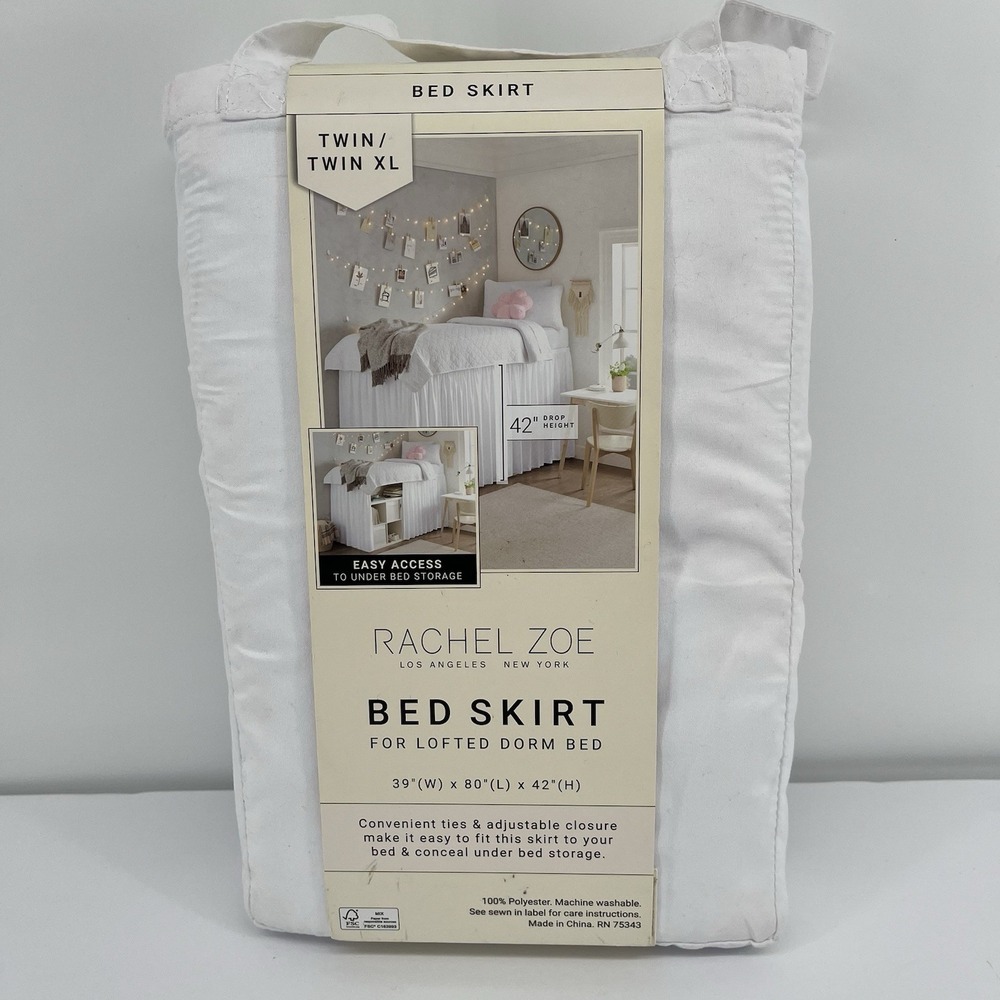 NEW Rachel Zoe Bed Skirt Lofted Dorm Bed Twin/Twin XL White 42" Drop Height
